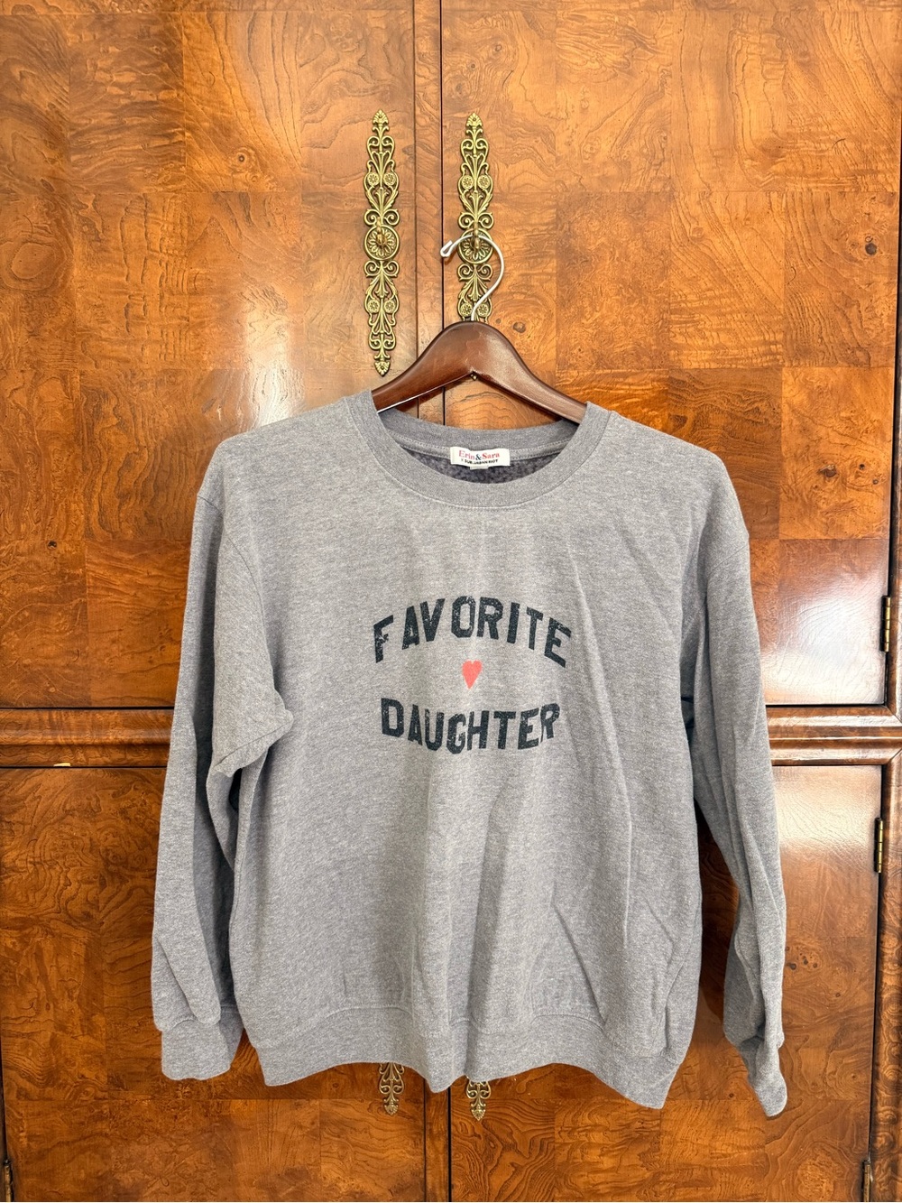 Favorite Daughter Gray Crewneck Sweatshirt with Blue Logo & Pink Heart - Picture 2 of 4
